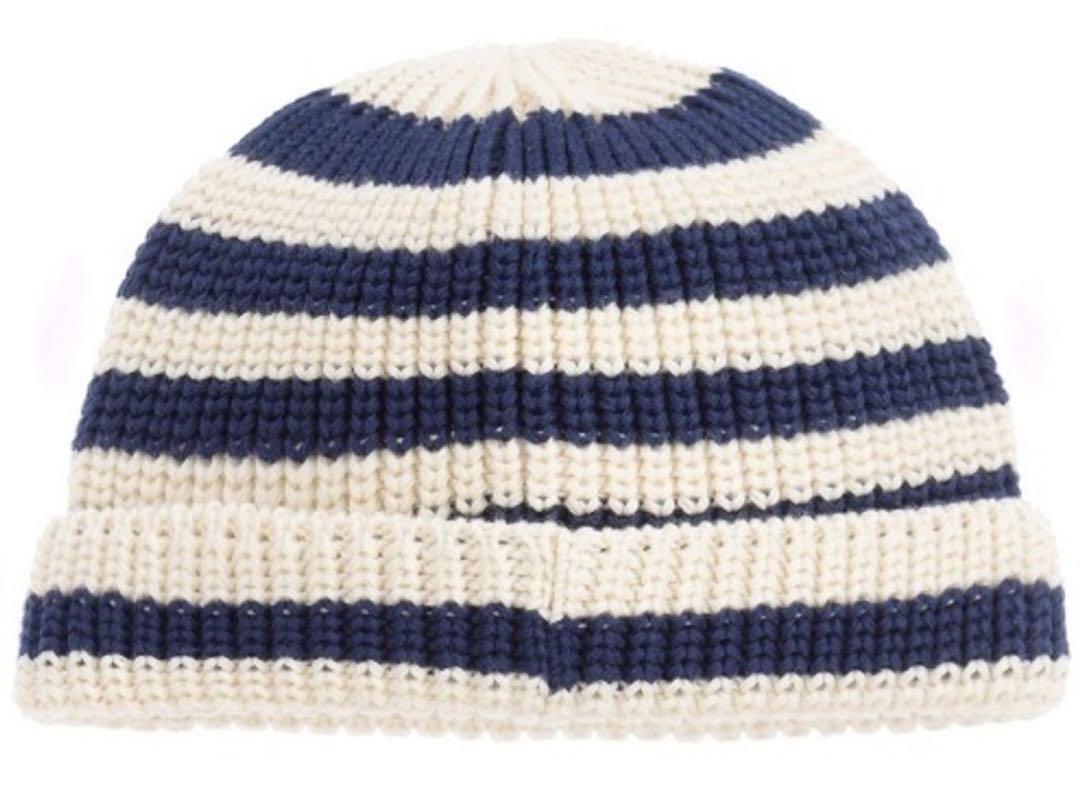 GUCCI Child Beanie Navy White Border Double G 8Y-12Y Size: L