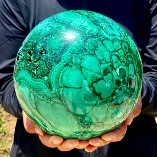 15.9LB Rare Natural Malachite Quartz Hand Carved Sphere Crystal Healing - Picture 13 of 14