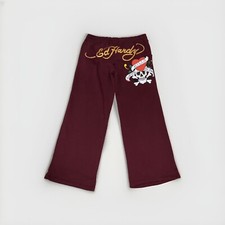 Ed Hardy Sweat Pants Womens XL Wide Leg Flare Skull Heart Tattoo Love Burgundy