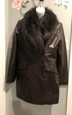keneth cole leather coat brown size small Fau...