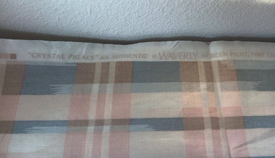 Waverly Sheen Fabric 100% Cotton Pastel Blue Pink Plaid CRYSTAL PALACE 3 Yds VTG - Image 2 of 3