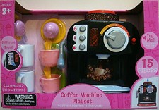 COFFEE MACHINE PLAYSET,15 PIECES,W/ UTENSILS  FOOD,LIGHTS  SOUNDS,KIDS 3 ,NEW