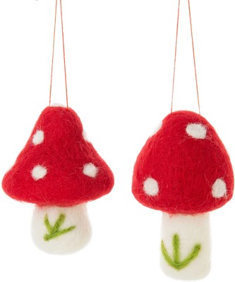 Set of 2 FELT MUSHROOM Woodland Christmas Ornaments, by Silver Tree