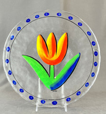 Kosta Boda TULIPA Ulrica Hydman-Vallien Hand-Painted Glass 13" Platter: MINT