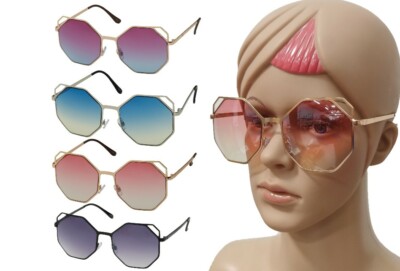 Womens Hippie Retro Groovy Gradient Oversize circle Lens Round Runway Sunglasses