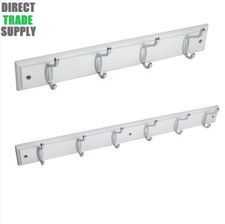 Chrome Hat & Coat Hooks On White Board 4 / 6 Hook Rail Interior Hanger & Fixings