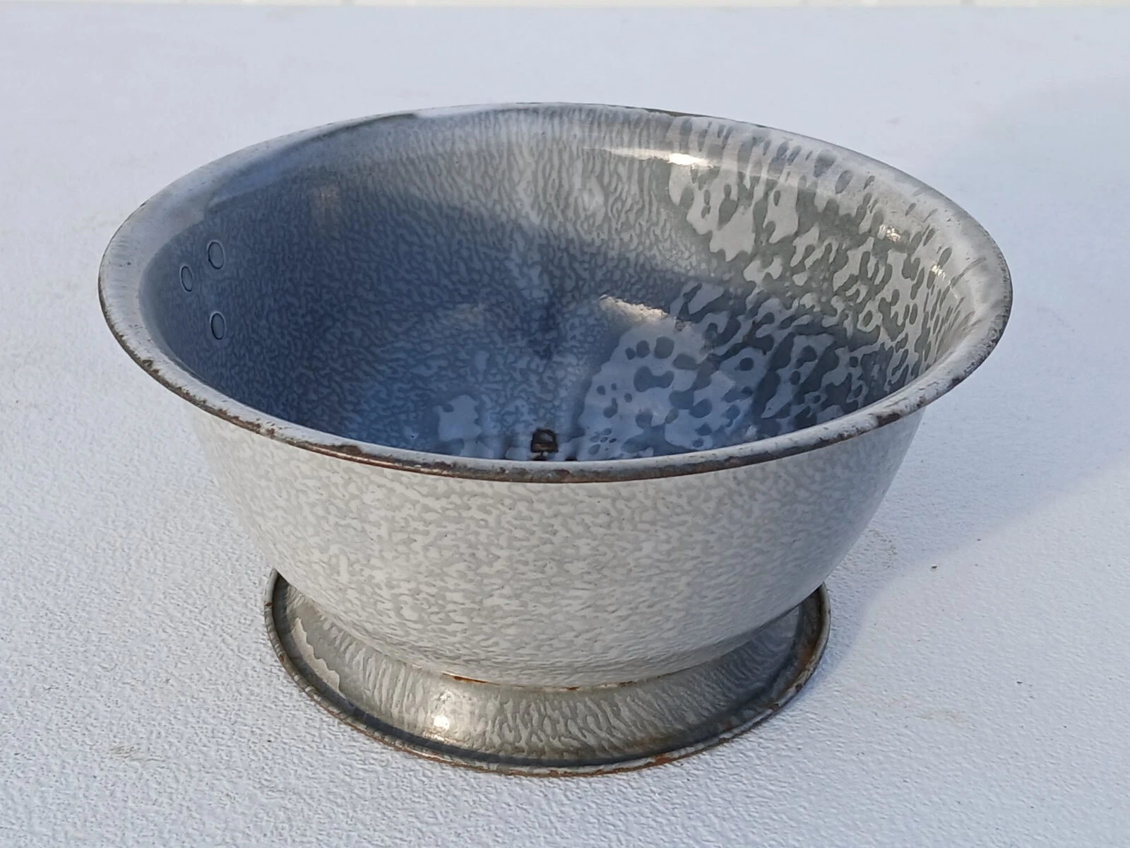 Vintage Enamel Vegetable Strainer Colander Cullender - gray