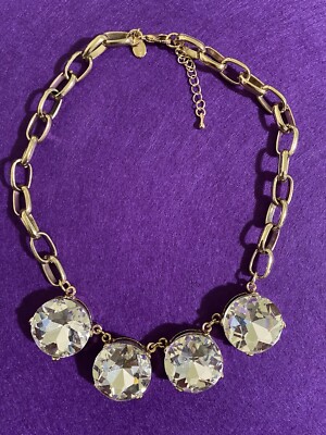 Express Jewelry Gold Toned Link   (4)  1-1/4''  Crystals. Statement Necklace, 16''