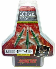 NEW Broadheads, 100 Grain, 2.0″ Cut, Green, 3-Pack | 2-Blade Hunting Broadhead