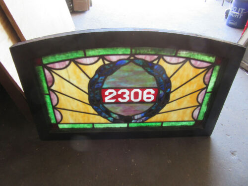 ~ ANTIQUE STAINED GLASS TRANSOM WINDOW ADDRESS 2306 ~ 32 X 20 ~ SALVAGE - Picture 9 of 9