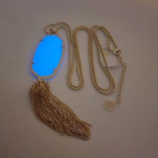 New Kendra Scott Rayne Gold Glow In The Dark Long Pendant Necklace