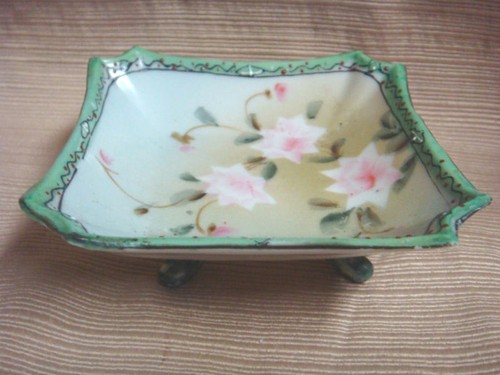 Rare & Lovely NIPPON Square Footed Dish w/ Moriage Trim - Picture 2 of 7