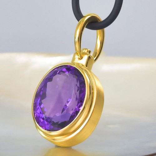 Purple Amethyst Diamond & 18K Gold Vermeil over Sterling Silver Pendant 9.62 g - Picture 3 of 12