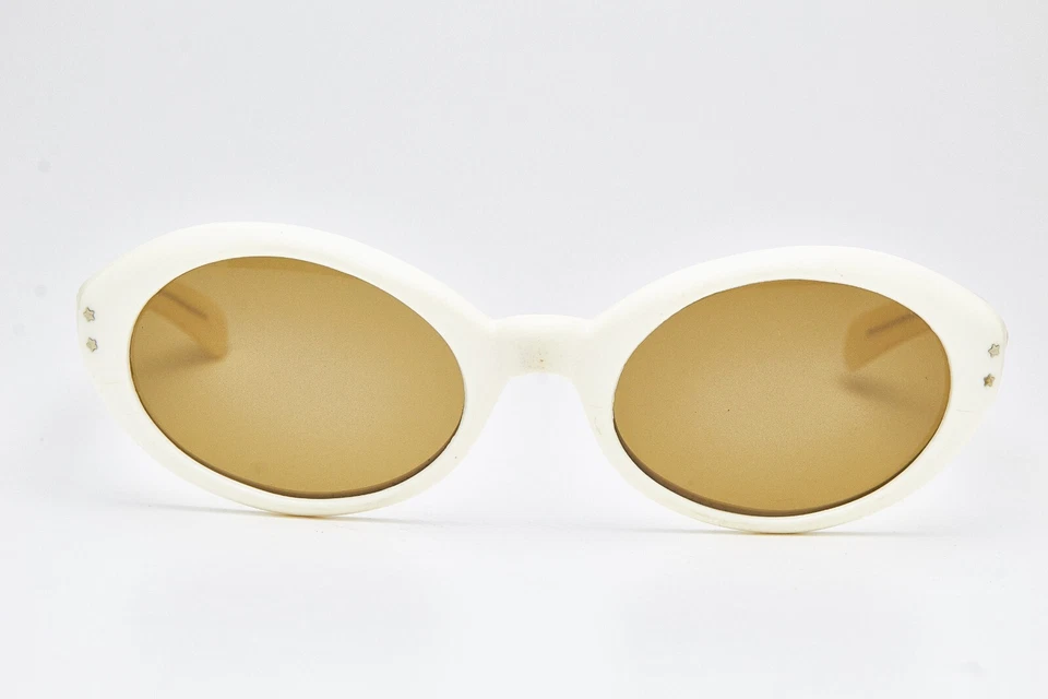 Kurt Cobain style sunglasses PRIXOL with brown lenses 1980s vintage white oval - Image 3 of 4