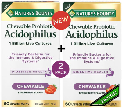 2 Pack Chewable Probiotic Acidophilus 120 Wafers (2x60) 1 Billion CFU Strawberry