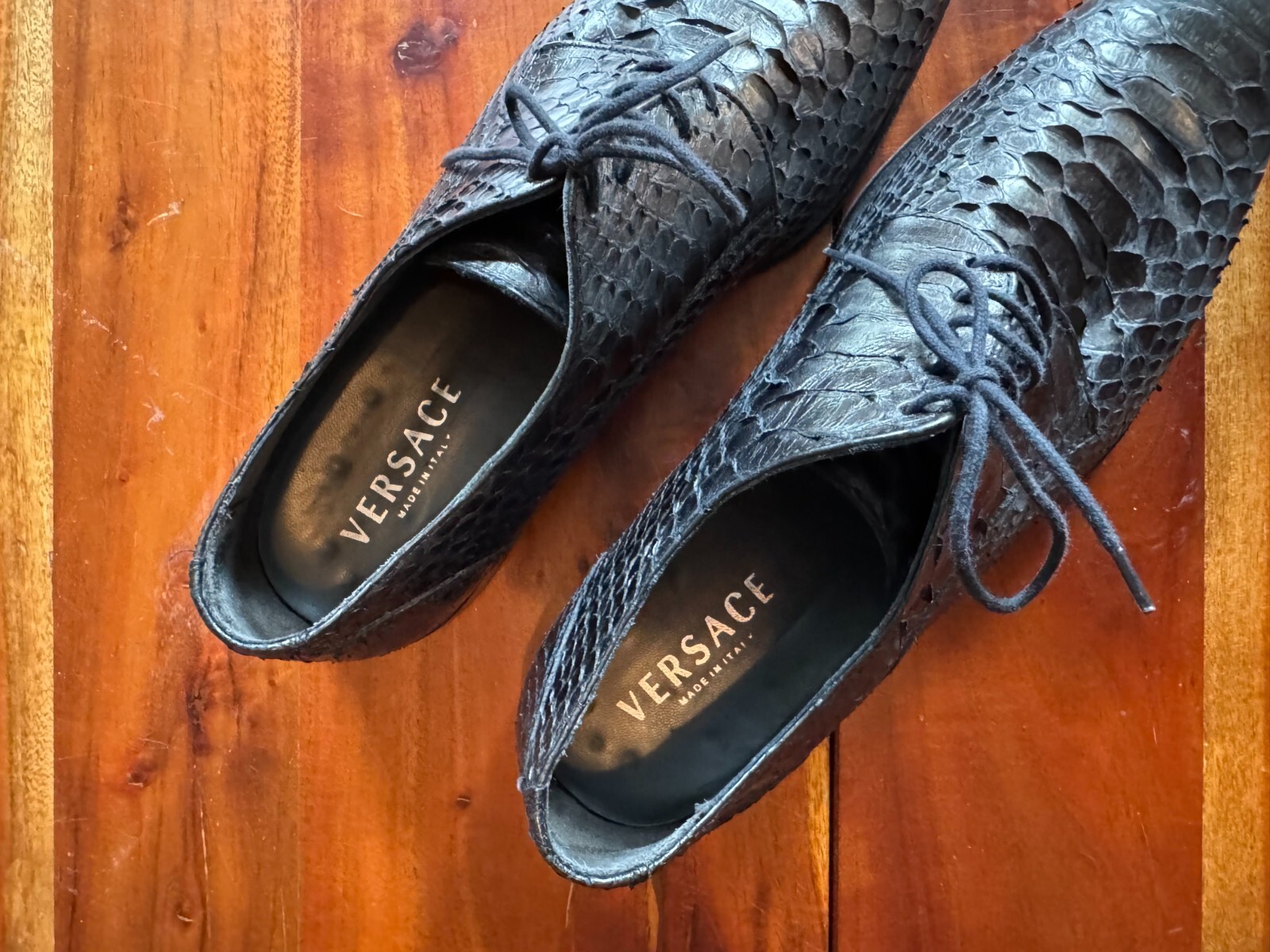 Versace Men Python Shiny Gray Leather Oxford Size… - image 6