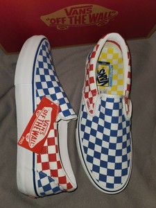 red blue and yellow checkered vans