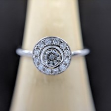 14K Plaqué or Blanc 1 CT Coupe Ronde Biseau- Ensemble Moissanite Halo Bague