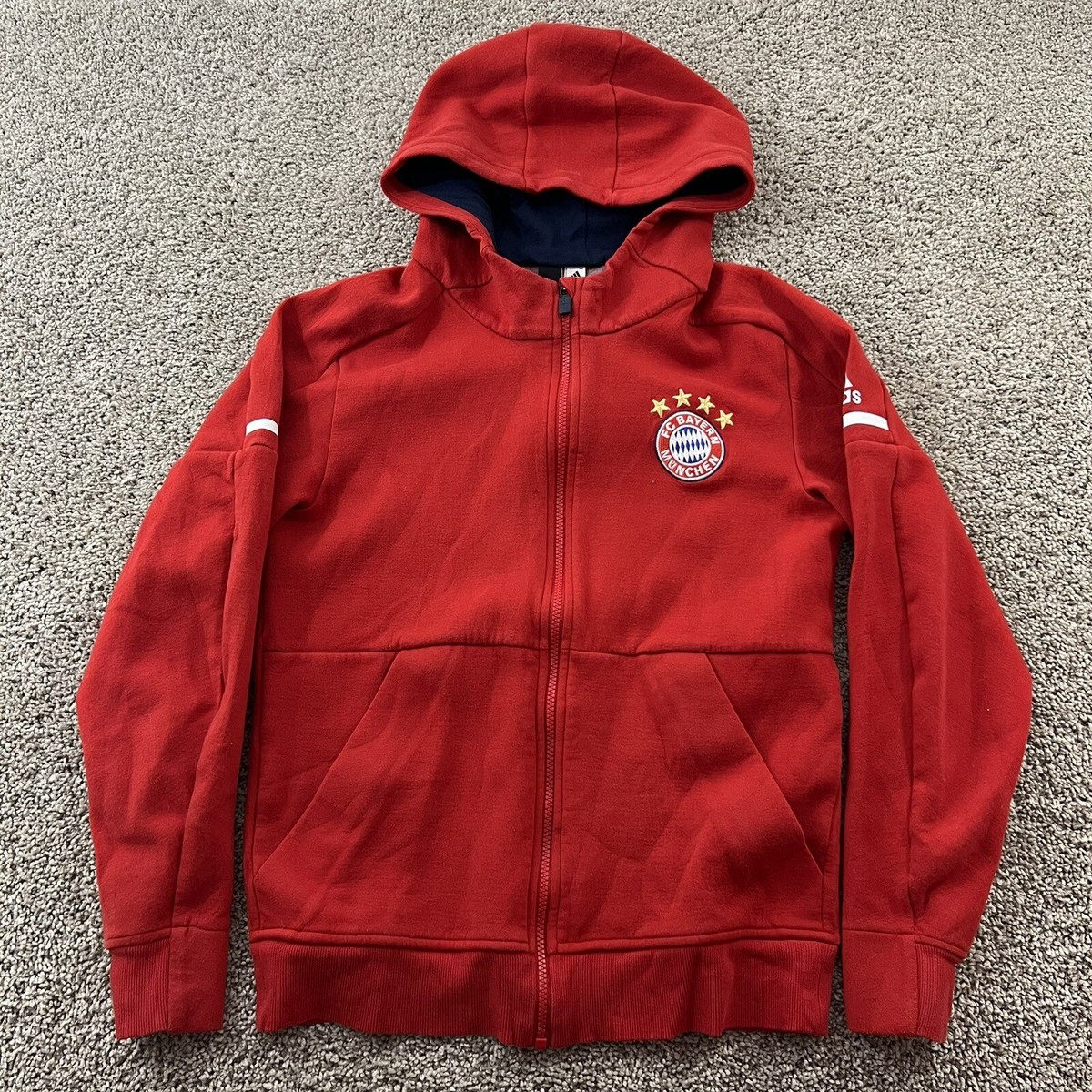 FC Bayern Munchen Sweater Mens Small Red Soccer Adidas Full Zip
