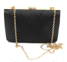 La Regale Crisscross accent Black Evening Clutch Bag with Rose Gold Womens