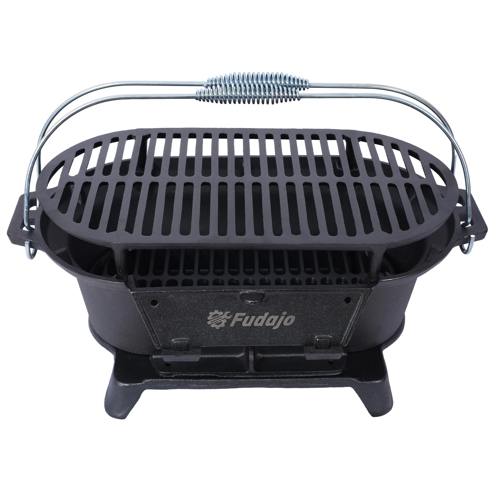 Oval Cast Iron Grill Outdoor, Portable Charcoal Grill and Tabletop Cast Iron