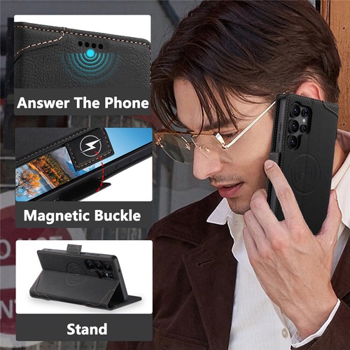 For Samsung Galaxy S25 S24 S23 S22 Ultra MagSafe Case Leather Wallet Stand Cover - Picture 53 of 54