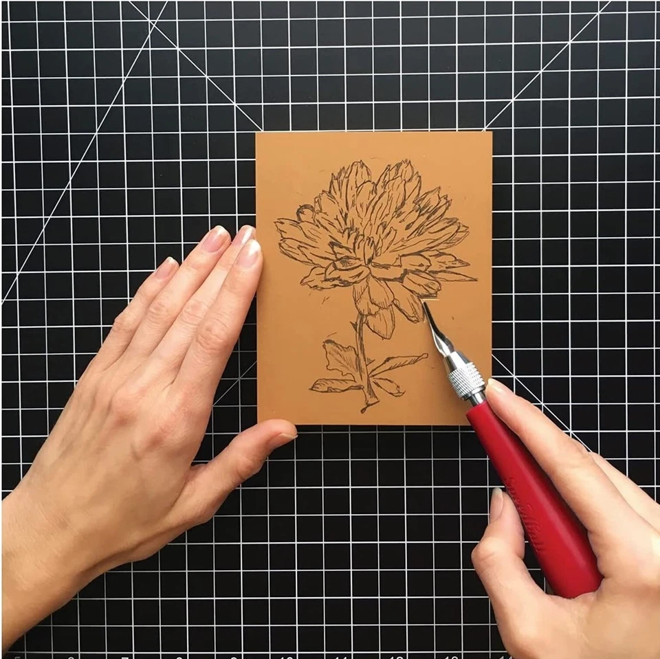 SPEEDBALL Lino Cutter Handle Set 5 Blades for Block Printing Tile Plate Carving - Image 3 of 4