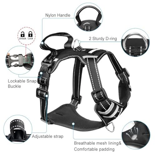 Dog Harness No Pull, Pet Harnesses with Dog Collar, Adjustable Large Black Dog Harness No Pull, Pet Harnesses with Dog Collar, Adjustable Large Black