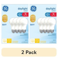  2 pack GE LED Light Bulbs, 100 Watt, Daylight, A19 Bulbs, Medium Base, Frosted
