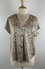 Jodifl Womens Top Small Cheetah Animal Print Silky Short Sleeve Top Blouse