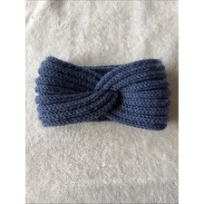 Blue Gray Twist Knit Headband Stretchy Crochet Knot Hairband