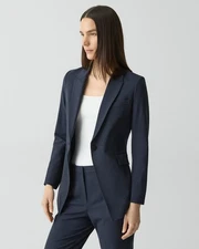 NWOT Theory Etiennette Wool Women's Suit Jacket Blazer 12 Navy $425 Professional