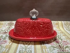 Dolly Parton Red Stoneware Butter Dish Christmas Farmhouse Kitchenware Knob Top