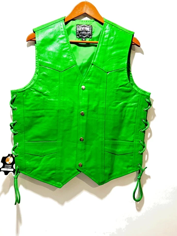Men's Club Style Leather Motorcycle Vest – 6 Colors – XS to 5XL