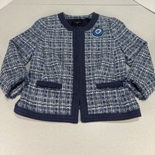 Talbots Women  s Tweed Blazer - Size 4 Petite - Blue  White - Hook  Eyelet