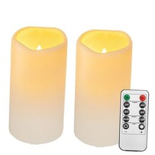 2PACK Outdoor Plastic flameless Candles with Remote Plastic- Set of 2 lvory