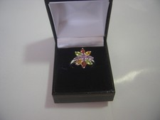 BEAUTIFUL Solid Silver Ring-genuine SUPERB NATURAL MIX OF GEM STONES -Size L