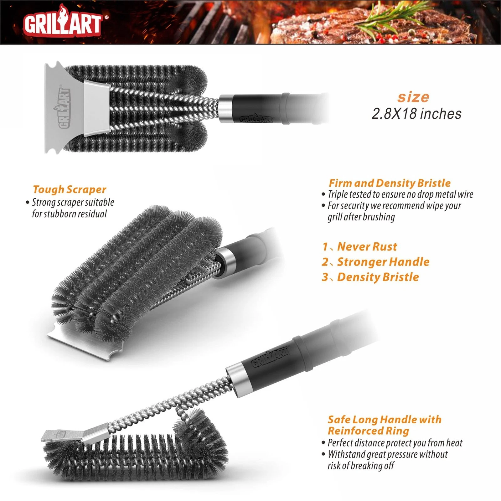 Grillart Grill Brush and Scraper - Thumbnail 3