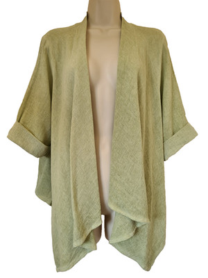 Italian Washed Leinen Wasserfall Cardigan Shrug One Size 10-14 Lagenlook Grün Neu