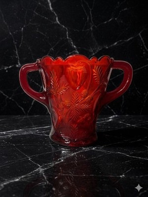 Mosser Vintage Inverted Strawberry Spooner Red Glass, 5'' Tall, Two Handle