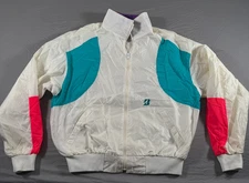 Vintage Swingster Windbreaker Jacket Mens Large White Nylon Mock Neck Zip Up