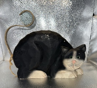 James Haddon Cat Wood Carving Black And White 8  x 7 