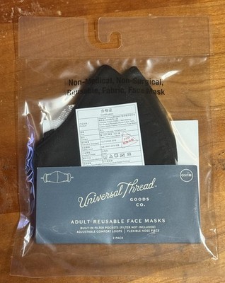 Mask Universal Thread  Adult 2pc Fabric Face Reusable Masks Size OSFM Black NWT