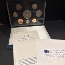 1993 Royal Mint UK Annual Proof Coin Set - 8 Coins - Case & certificate and box 