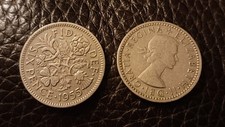Pair of old sixpences, 2 × 6d, both from 1955, Queen Elizabeth II, good...