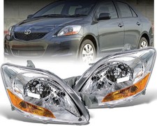 For 2007-2011 Toyota Yaris Sedan Headlights Lamps Chrome Housing Set Leftright