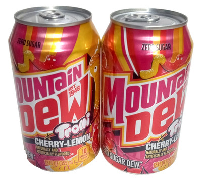  New Limited Edition Mountain Dew Zero Sugar TROLLI Cherry Lemon Soda (2 Cans)