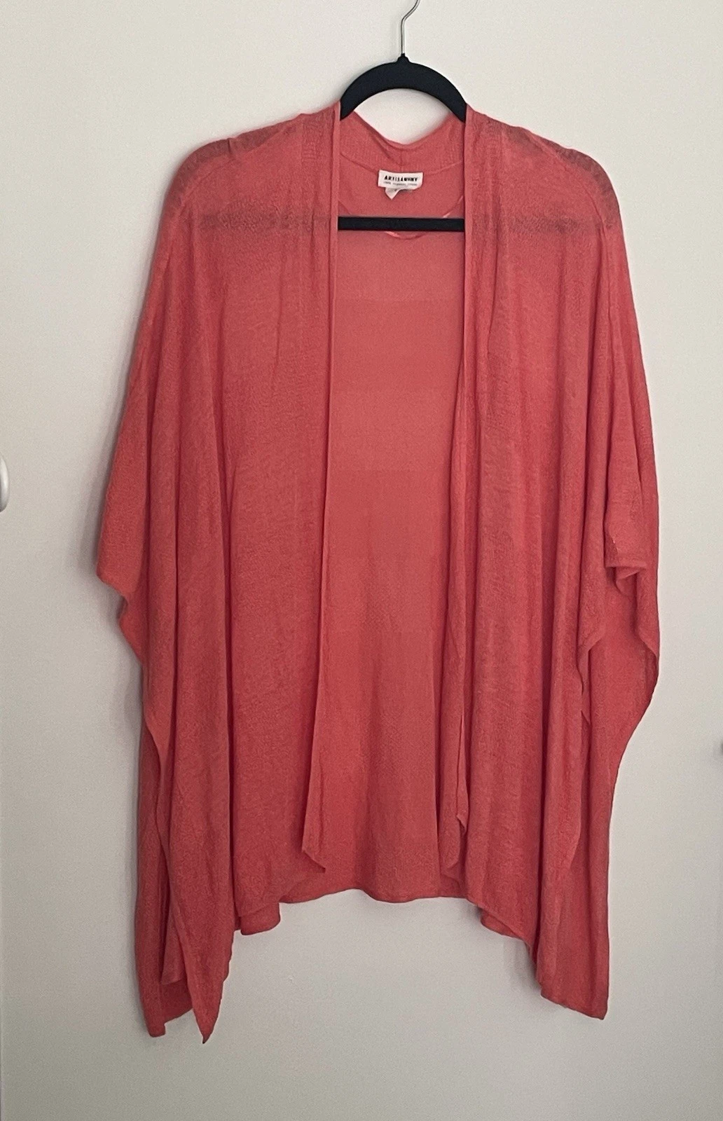 Artisan NY Poncho One Size or XL 100% Organic Linen Coral Orange Open Front
