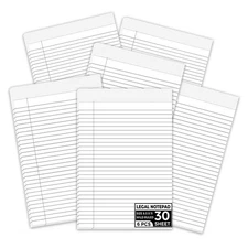 6 Pack Legal Notepad 8.5 x 11, Perforated Wide Ruled 30 Sheets Writing Pad