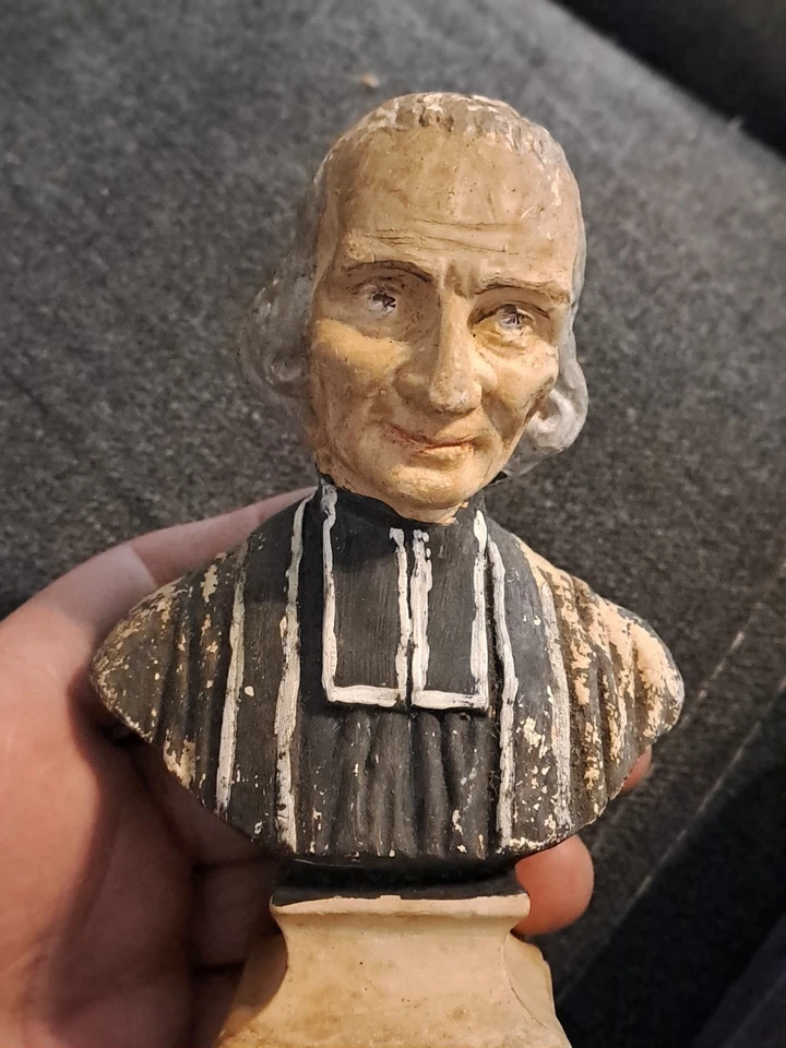 Buste Ancien Platre Patiné JB VIANNEY CURÉ D'ARS Signé Pieraccini Art Déco - Photo 3/4